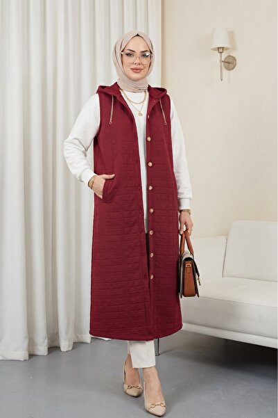 HİJABAYA Καπιτονέ γιλέκο με κουκούλα και λεπτομέρεια αλυσίδας με κουμπιά μπροστά