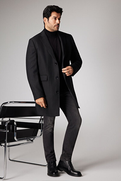 AC&Co / Altınyıldız Classics Erkek Siyah Sıcak Tutan Soğuk Geçirmez Kaban Pal...