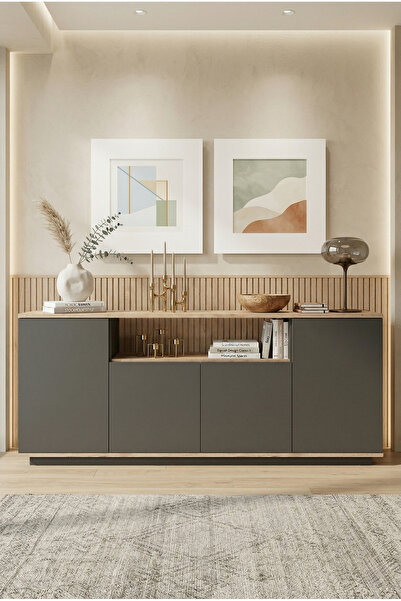 Robin Home Konsol 4 Kapaklı Raflı 180cm Çam-Antrasit