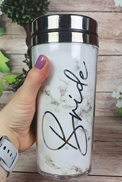 PEKSHOP Termos Bardak, Gümüş Varak Bride Baskılı Mug