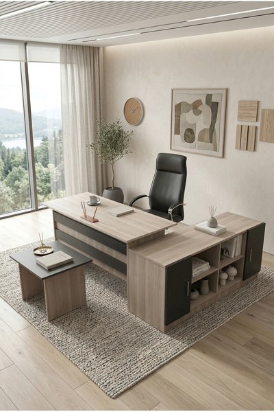 Robin Home Verona Abf Ofis Büro Masa Takımı Meşe-siyah