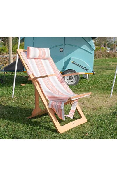 SEMENDER Outdoor Ayarlanabilir Kamp Şezlongu Pembe Çizgili
