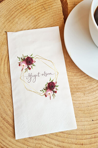PEKSHOP Presentation Napkin Gold with Burgundy Flowers - Bon Appetit Printed ...