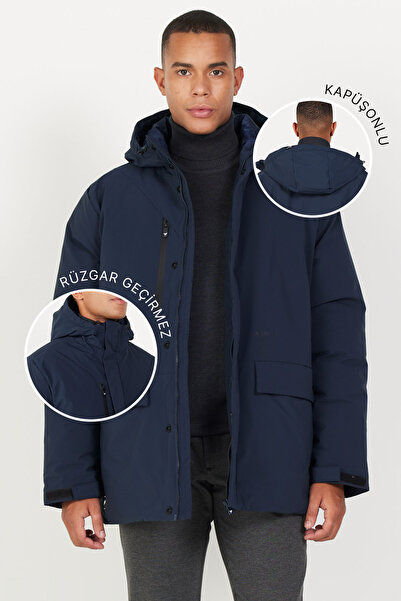 AC&Co / Altınyıldız Classics Erkek Lacivert Kapüşonlu Dik Yaka Standart Fit S...