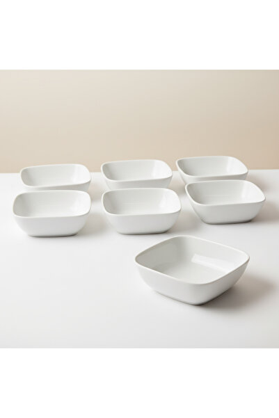 SQUALO Set of 5 Porcelain Square Pots 19 cm - White Color for Serving