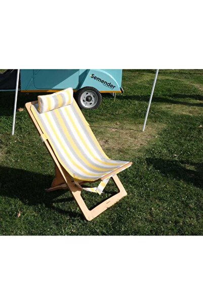 SEMENDER Outdoor Ayarlanabilir Kamp Şezlongu Sarı Çizgili