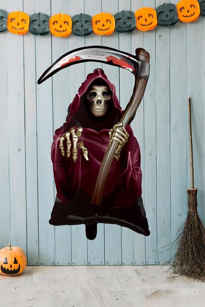 PEKSHOP Cadılar Bayramı Azrail Balon Oraklı İskelet Azrail Halloween Balonu