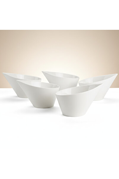 SQUALO طقم 5 زبدية بورسلان بتصميم عصري منحني 18 سم – لون أبيض للتقديم