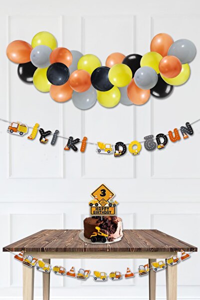 PEKSHOP İnşaat Temalı Doğum Günü Parti Seti Balon Zinciri Bannerlı Doğum Günü...