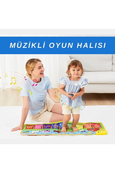 Generic Müzikli Piyano Oyun Halısı Işıklı Dokunmatik 8 Hayvan Sesli 12 Ay+ Be...