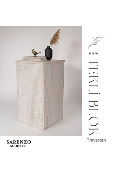 Sarenzo Blok Yan Sehpa Traverten Görünümlü İskandinav