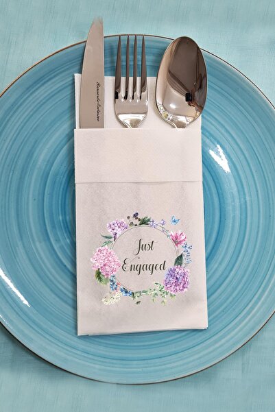 PEKSHOP Fabric Textured Pocket Napkin Just Engaged Engagement Table Napkin