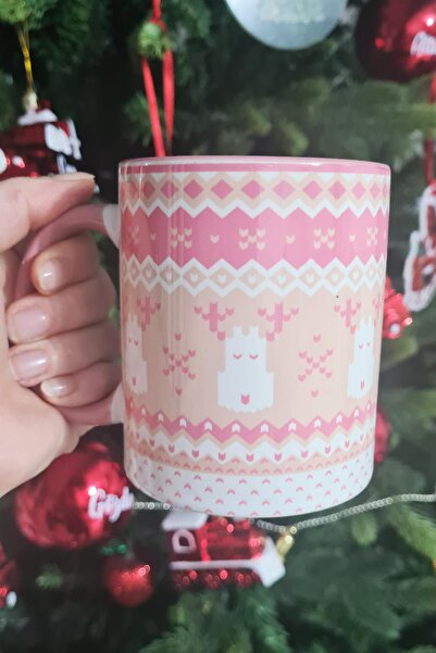 PEKSHOP Pink Knitwear Design Christmas Gift Mug Cup