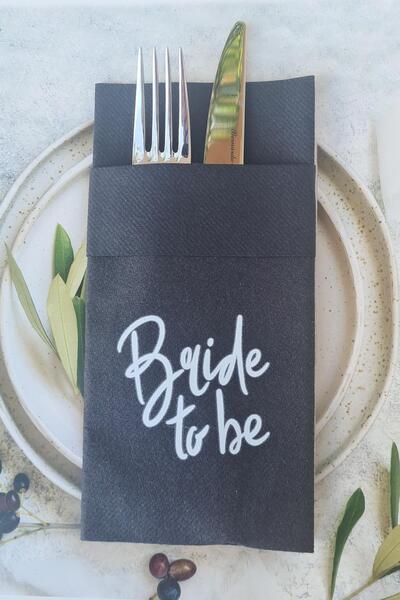 PEKSHOP White Printed Fabric Textured 6-Piece Bride Napkin - BLACK