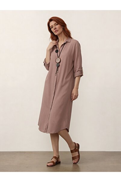 DenizEge Πουκάμισο Βισκόζης Φόρεμα Βιζόν