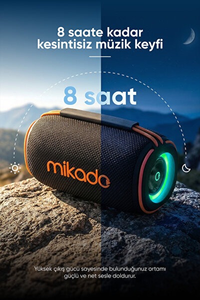 Mikado MD-32BT Siyah IPX6 30W RGB Işıklı 4500mAh TF KART+USB Destekli Bluetooth Hoparlör