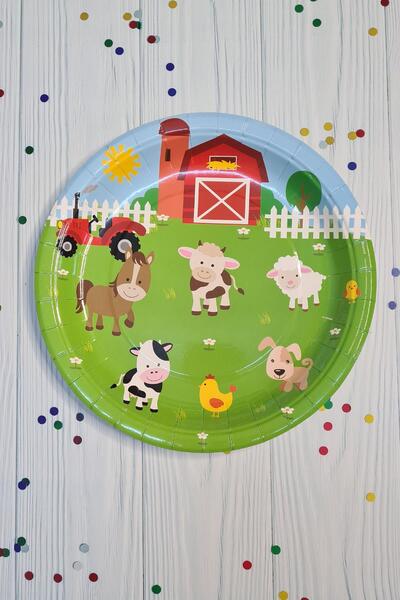 PEKSHOP Çiftlik Konsept Karton Tabak Çiftlik Hayvanları Yuvarlak 8 li Paket