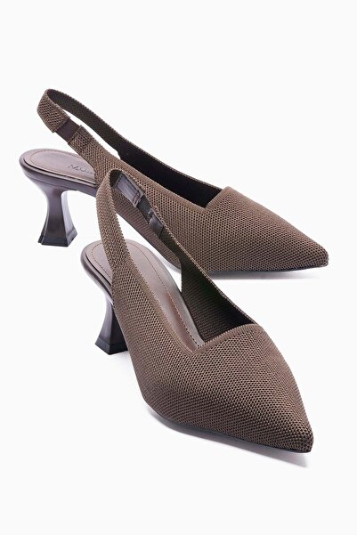 Mubiano حذاء نسائي تريكو بكعب ستيليتو مدبب ومفتوح من الخلف باللون البني من كو...