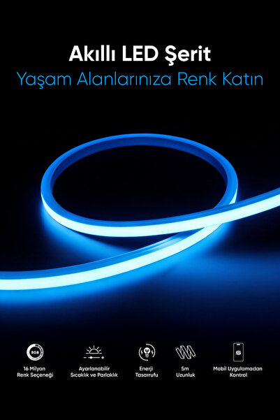 Şımart Akıllı LED Şerit 5 Metre Wi-Fi Kontrollü RGB LED Aydınlatma