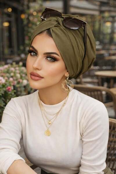 Aişe tesettür Khaki Ready Twist Knot Bonnet
