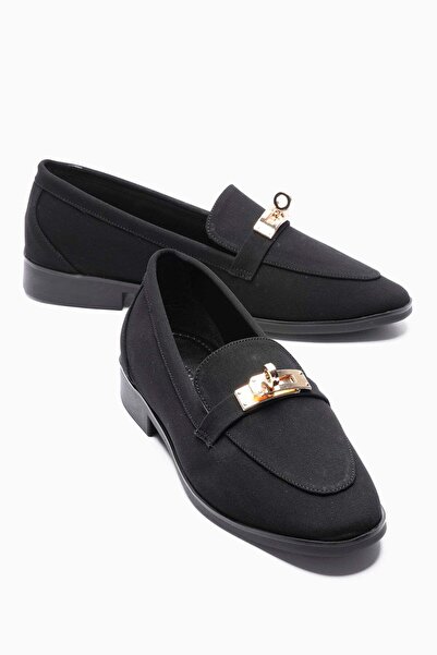 Mubiano Γυναικεία παπούτσια Nubuck Loafer με χρυσή πόρπη Casual Elna Μαύρα
