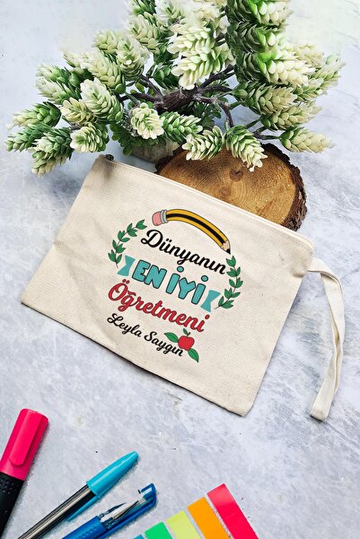PEKSHOP İsimli Öğretmene Hediye Clutch Çanta Dünyanın En İyi Öğretmeni