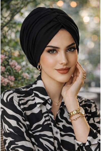 Aişe tesettür قبعة سوداء بعقدة ملتوية