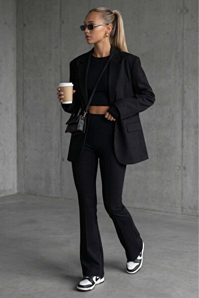 Madmext Colanți negri cu talie înaltă, cu picior evazat, eleganți, casual, pe...