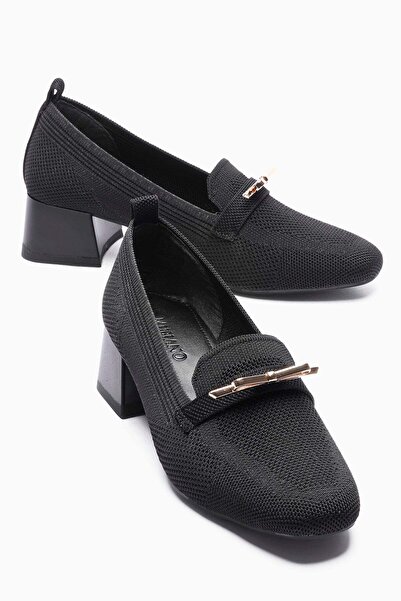 Mubiano Γυναικεία πλεκτά παπούτσια με τακούνι, χρυσή αγκράφα, μαύρο Sirel