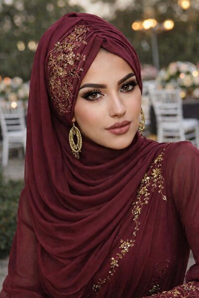 Aişe tesettür فستان سهرة مزين باللون العنابي