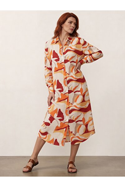 DenizEge Πουκάμισο Βισκόζης Φόρεμα Κίτρινο Λουλούδι