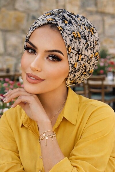 Aişe tesettür Daisy Pattern Twist Detailed Bonnet
