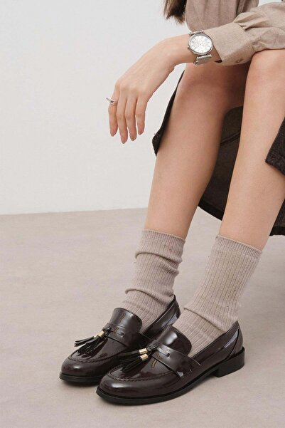 Mio Gusto حذاء ميلاين براون من الجلد اللامع - حذاء أكسفورد كاجوال للسيدات