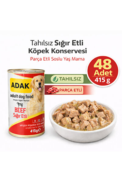 adak Tahılsız Sığır Etli Köpek Konservesi 415g x 48 Adet Parça Etli Soslu Yet...