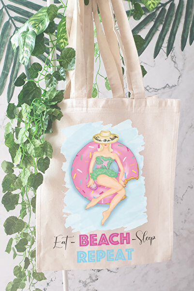 PEKSHOP Torba za rame sa štampanim natpisom "Plaža-Spavanje-Ponavljanje"