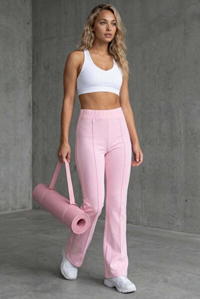 Madmext Colanți roz cu talie înaltă, cu picior evazat, eleganți, casual, pent...