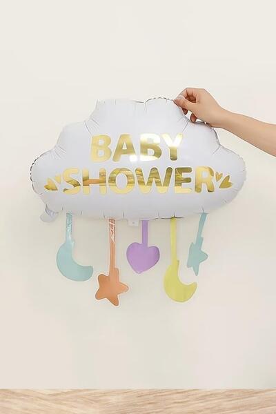 PEKSHOP Cloud Shaped Foil Balloon Baby Shower Ornaments with Baby Shower Writing