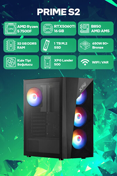 Game Garaj Prime S2 AMD Ryzen 5 7500F 32GB RAM 1TB SSD RTX5060Ti 16GB FreeDOS...