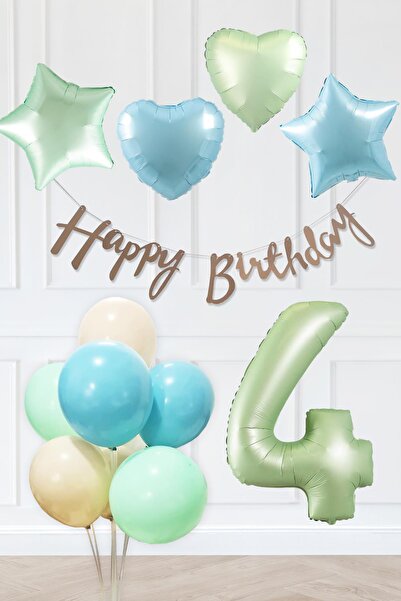 PEKSHOP Ρετρό Μπλε Πράσινα Χρώματα Σετ για πάρτι γενεθλίων Ρετρό Πράσινο Μπαλ...