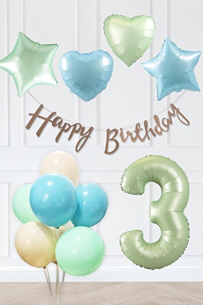 PEKSHOP Ρετρό Μπλε Πράσινα Χρώματα Σετ για πάρτι γενεθλίων Ρετρό Πράσινο Μπαλ...