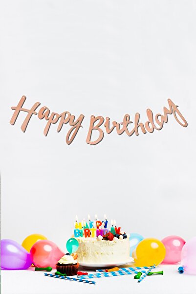 PEKSHOP Happy Birthday Rose Gold Doğum Günü Banner Kaligrafi Banner Yazı Rose...