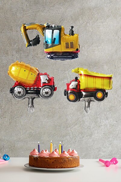 PEKSHOP 3lü İnşaat Balonları Mini Kepçe Kamyon Beton Mikser Balonları