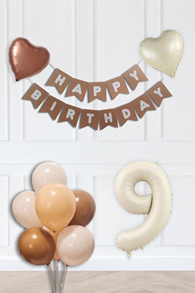 PEKSHOP Σετ για πάρτι γενεθλίων σε ρετρό χρώματα CREAM Age Balloon Kraft Bann...