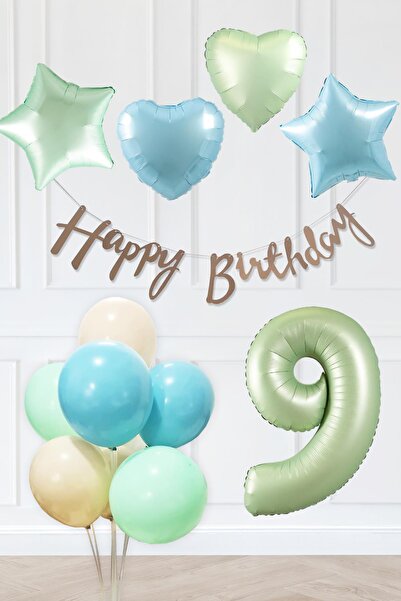 PEKSHOP Ρετρό Μπλε Πράσινα Χρώματα Σετ για πάρτι γενεθλίων Ρετρό Πράσινο Μπαλ...