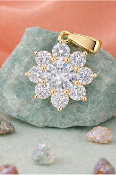 Sentivo Pandantiv din Argint 925, Floare, Placat cu Aur Galben 14K, piatra Zi...