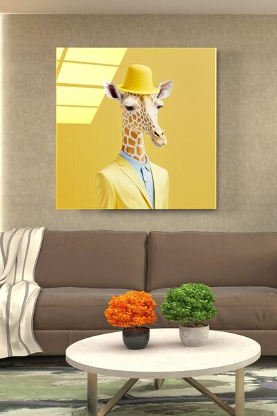 Hinora Pictură pe sticlă cu portret de girafă, pictură decorativă pe sticlă