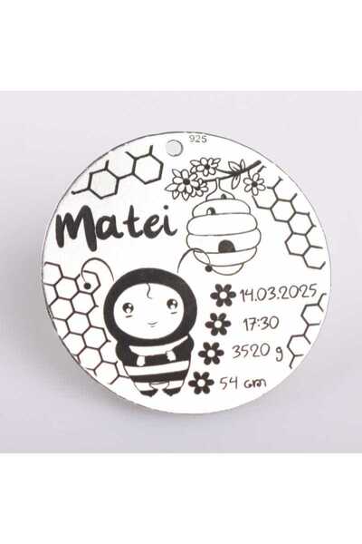 Simoshop Pandant Ag 925 pentru botez cu motiv apicol 22 mm