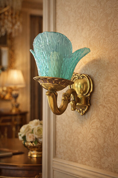 esdekor Gold Yeşil Camlı Duvar Apliği E14 Uyumlu Dekoratif Metal Lamba 23x25 ...