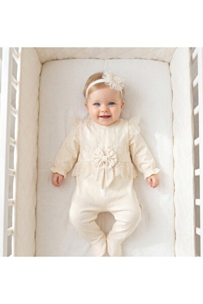 Miniday Baby Baby Girl Mevlütlük Jumpsuit with Bandana and Lace Tk1043