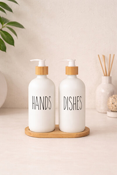 KaiHome طقم مكون من قطعتين من قاعدة الخيزران والزجاج الأبيض وموزع الصابون